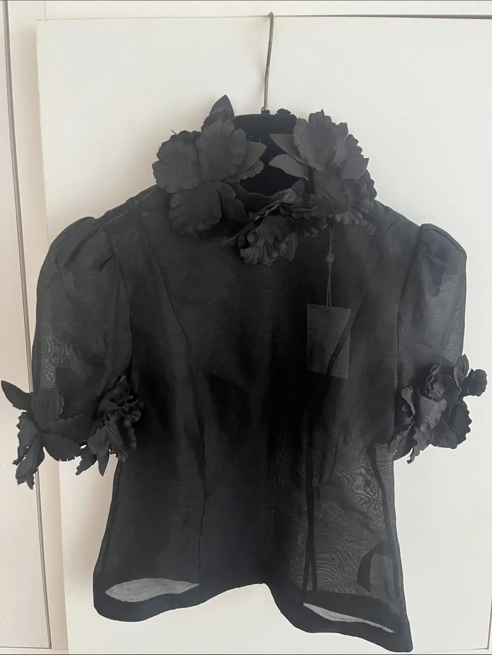 Zimmermann Black Sheer Floral-Brand new with tag.Appliqué Puff Sleeve Blouse.
